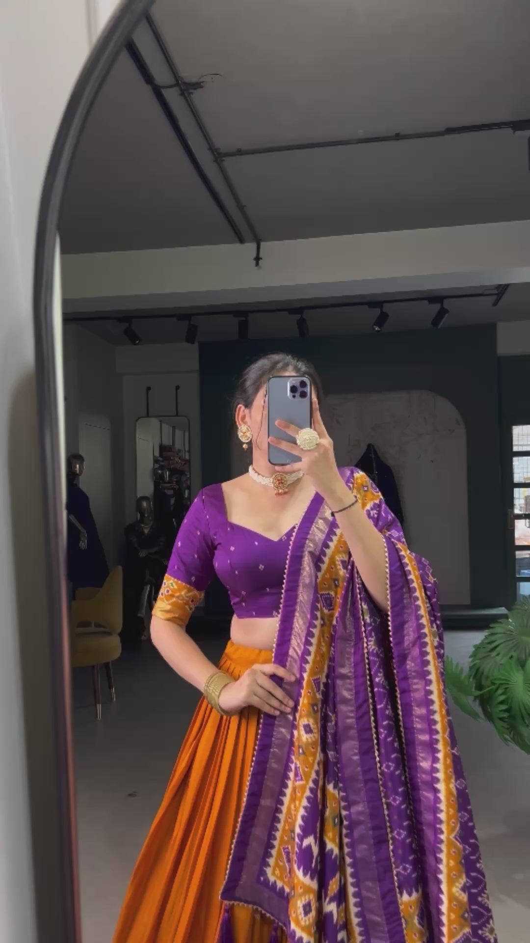 πͺ· Infuse Your Wardrobe with Southern Grace πͺ· Silk Kalamkari Print Lehenga Choli with Foil Work Border - Navratri